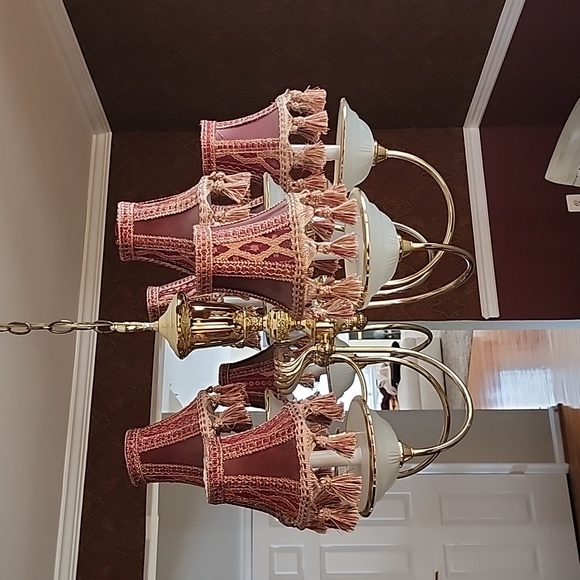 Other - CHANDELIER ONE OF A KIND WITH 9 TASSLED BURGUNDY DETAILED LAMP COVERS